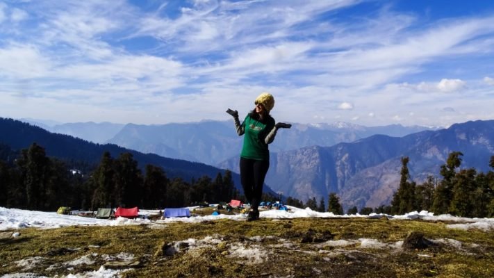 Girl With beautiful Valley View | Kedarkantha trekking