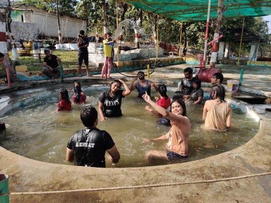 friends enjoying Pool Bath |Camping Near Pune-Hikerwolf