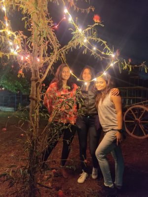 Girls Posing Next to Tree | Camping Near Pune-Hikerwolf