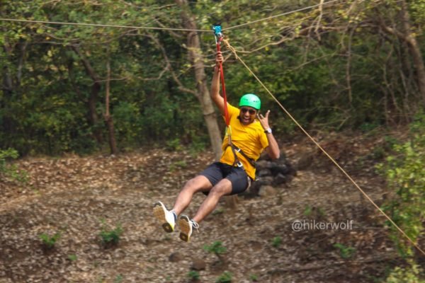 Boy Enjoying Ziplining -Camping Near Mumbai | Hikerwolf