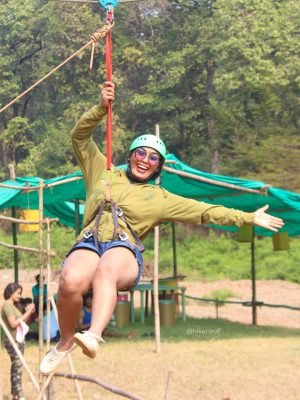 Camping Near Pune - Girl Enjoying Zipline | Hikerwolf