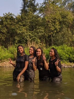 Girls posing After RiverBath -Camping Near Pune |Hikerwolf